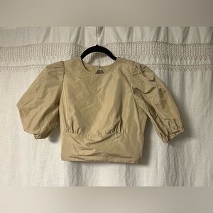 Wilfred Tan Blouse with Puff Sleeves & Open Back